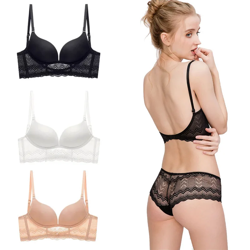 

Sexy U-Shaped Bras Beautiful Back Seamless Bra Wirefree New French Style Bralette Lace Girls Small Chest Lingerie Underwear 2021
