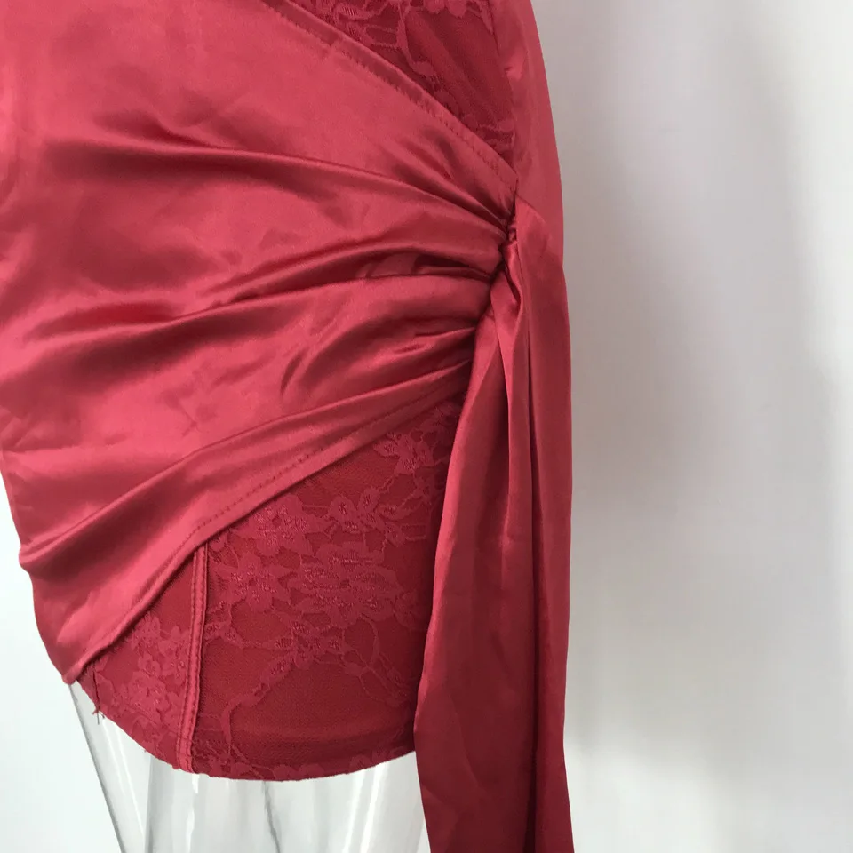 

BacklakeGirls Women's Strapless Lace Satin Stitched Dress Backless Mini Sexy Bodycon Dress Ruched Pleated Cocktail Dress