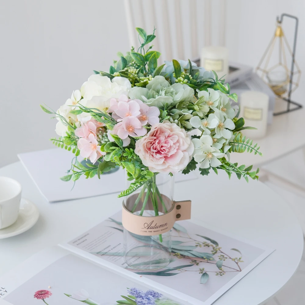 

White Rose Artificial Flowers High Quality Silk Peony Bouquet Home Wedding Decor Plastic Fake Plants Vases for Table Arrangement