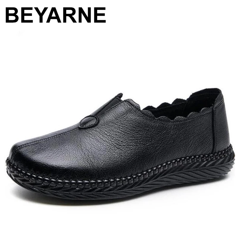 

BEYARNE Spring Ladies Genuine Leather Handmade Shoes Women Flat Shoes Women 2021 Autumn Soft Loafers Flats