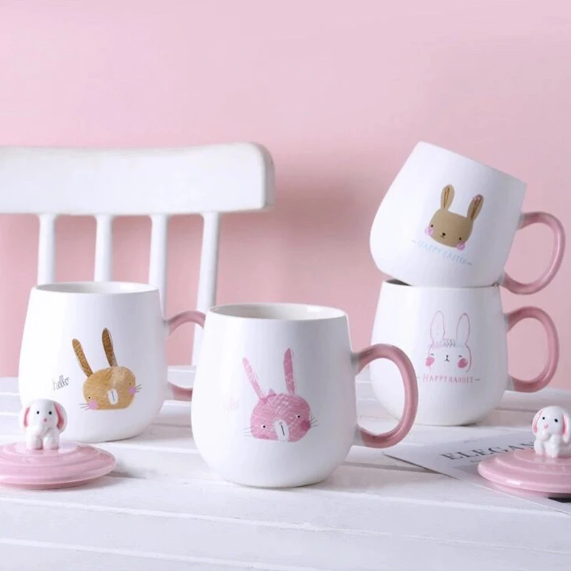 Кружки с крышкой чашка ложка из нержавеющей стали рисунком кролика симпатичная
