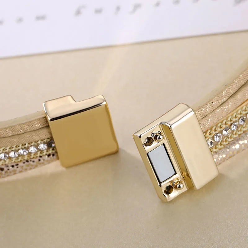 Женский Многослойный кожаный браслет FAMSHIN модный с кристаллами и жемчугом в