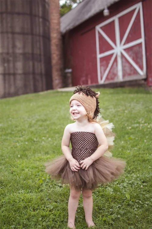 Cute Girls Lion Cartoon Tutu Dress Kids Crochet Tulle Straps with Flowers and Hairbow Children Party Costume Cosplay | Детская одежда и