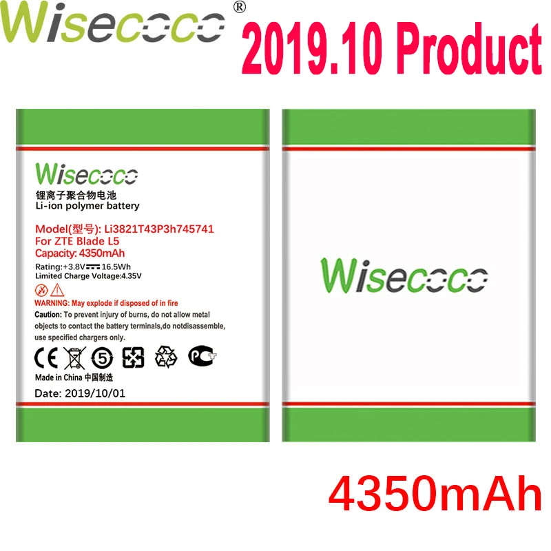 WISECOCO 4350 мАч Li3821T43P3h745741 батарея для zte Blade L5 L 5 PLUS C370 мобильный телефон последняя продукция с номером отслеживания
