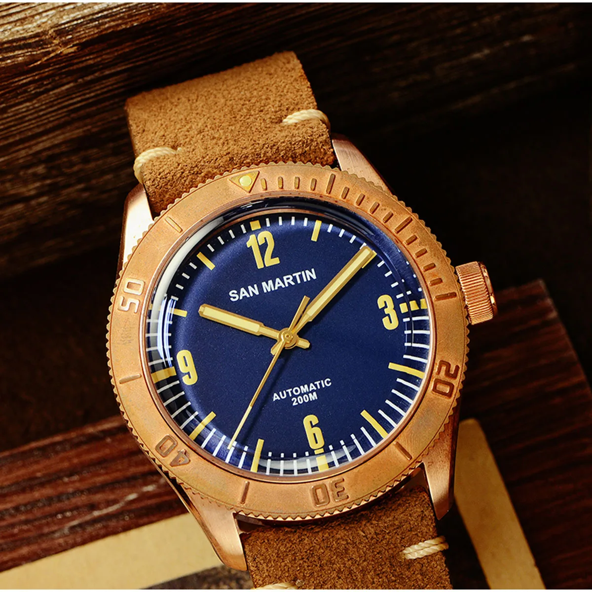

San Martin New Cusn8 Bronze Watches Automatic Diving Wristwatch Sapphire Glass Men's Mechanical Watch Relojes Water Resistant