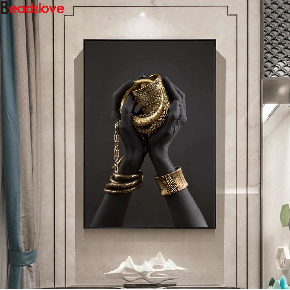 Алмазная живопись черные женщины ручная работа золотые ювелирные изделия 5d