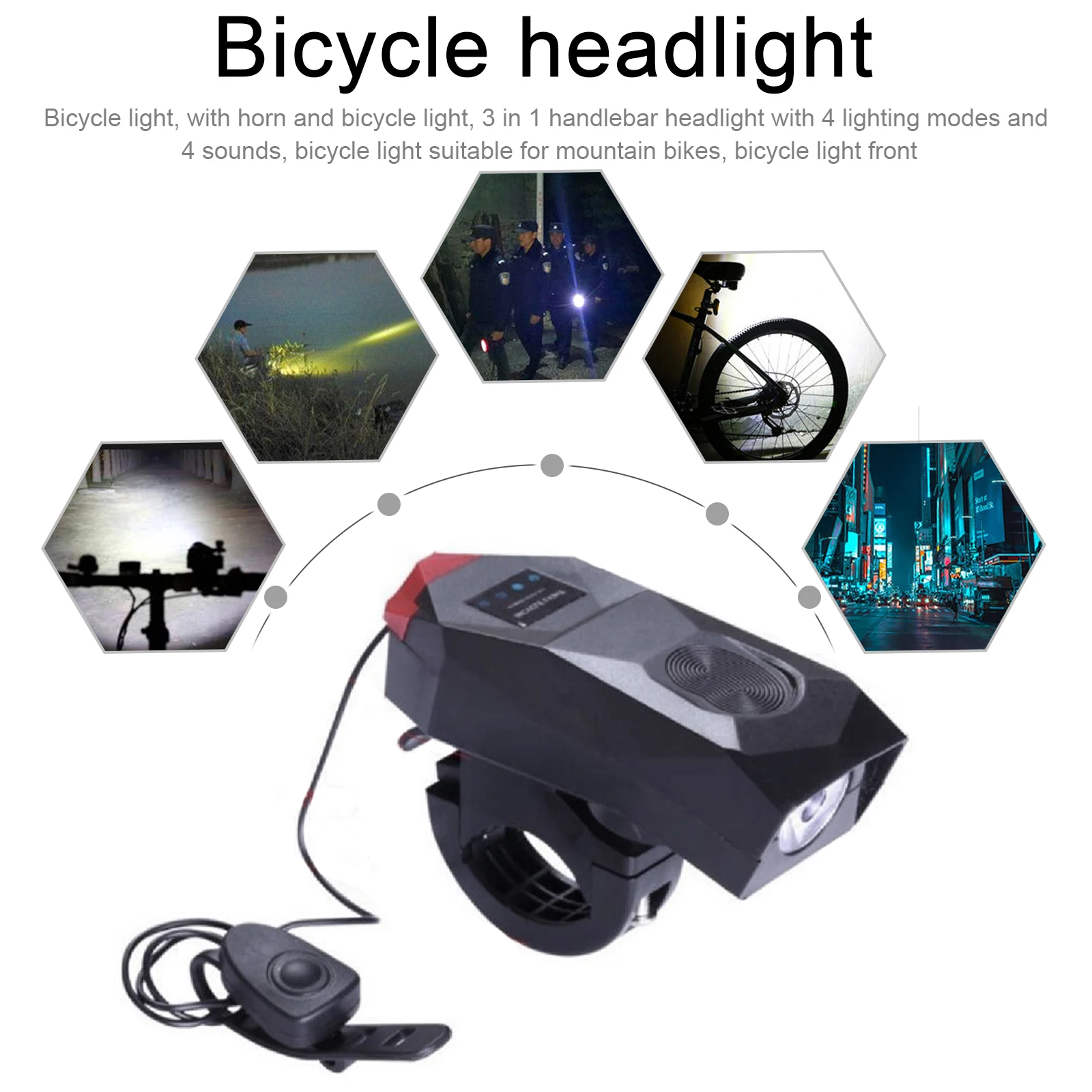 

Bicycle Light With Horn 3 In 1 Handlebar Headlight With 4 Lighting Modes 4 Sounds Bicycle Light Mountain Bikes Bicycle Light