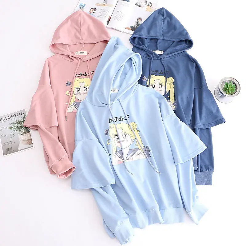 

Anime Sailor Moon Hoodies Japanease Women Lolita Autumn Winter Kawaii Hoody Pullover Casual School Girls Unique Hoodie Tops