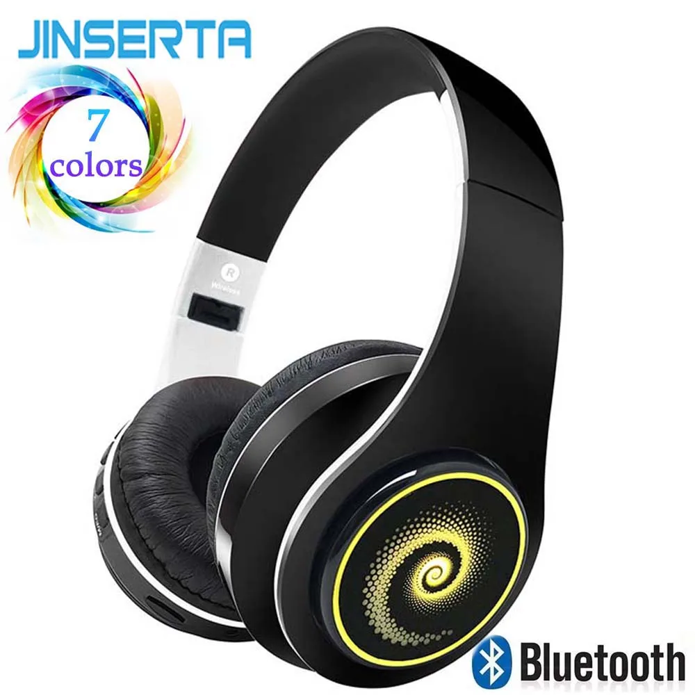 JINSERTA детские наушники Беспроводная Bluetooth стерео Музыкальная гарнитура мигающие светящиеся складные наушники с микрофоном 7 цветов светодиодный свет