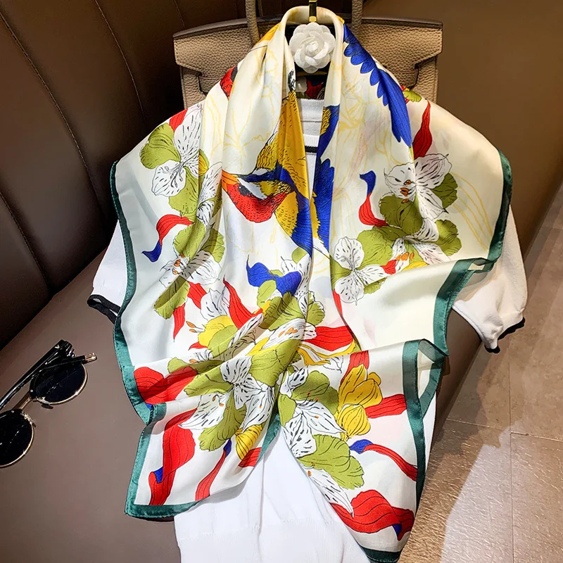 

Hot 2020 Brand Winter Scarf Hijab Silk Fashion Female Style Decoration Large Square Real Professional Shawl Bandana Foulard