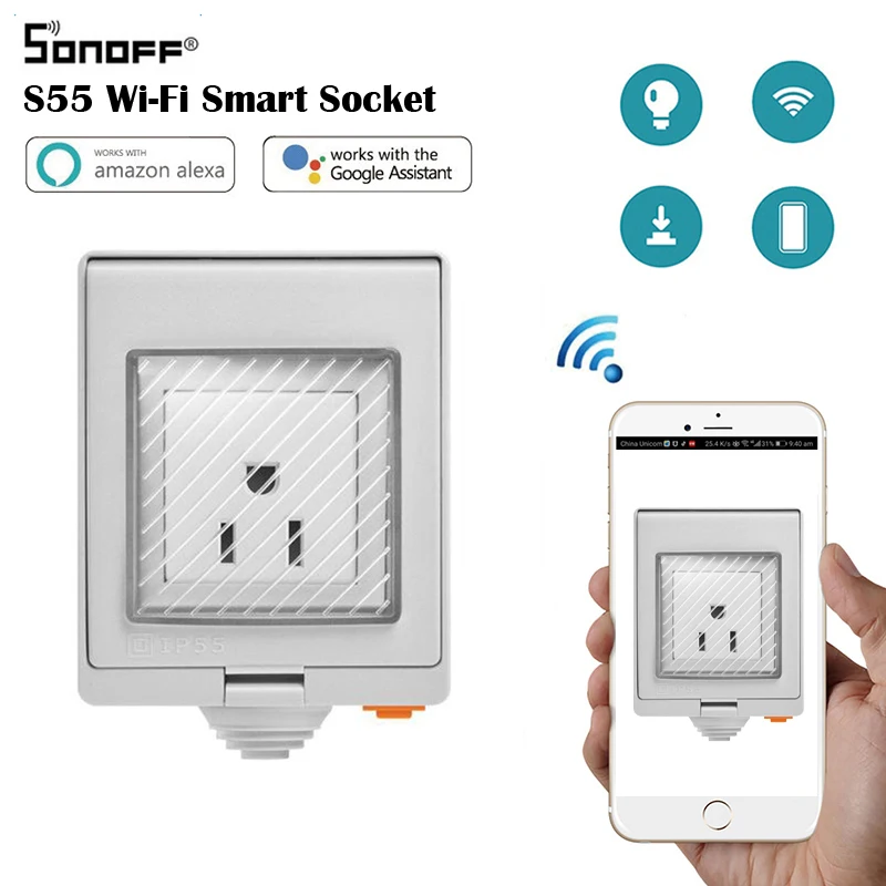 Sonoff S55 UK/AU/US/FR/DE/ZA Многоуровневая Водонепроницаемая Wifi умная розетка работает с Alexa