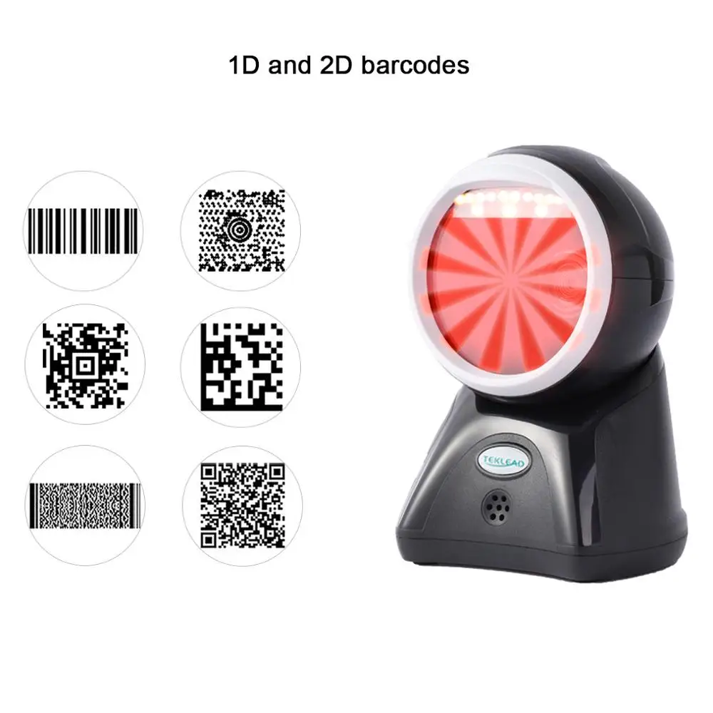 TEKLEAD 2D/QR/PDF 417 Омнидирекционный настольный сканер штрих-кода USB для точек продаж мобильных платежей с красным светодиодом.
