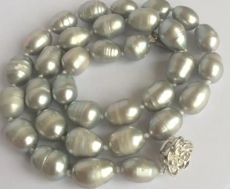 

New 9-10mm gray rice akoya freshwater cultured pearl necklace