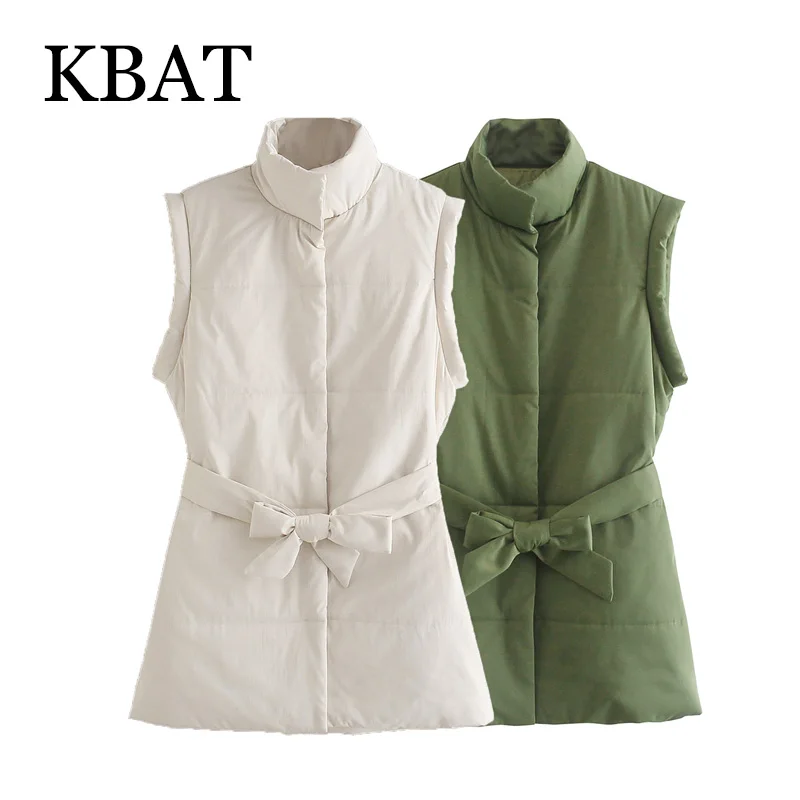 

KBAT Fashion Women Solid color Waistcost Parkas With Belt Pockets 2021 Office Lady Oversized Coat Sleeveless Parkas