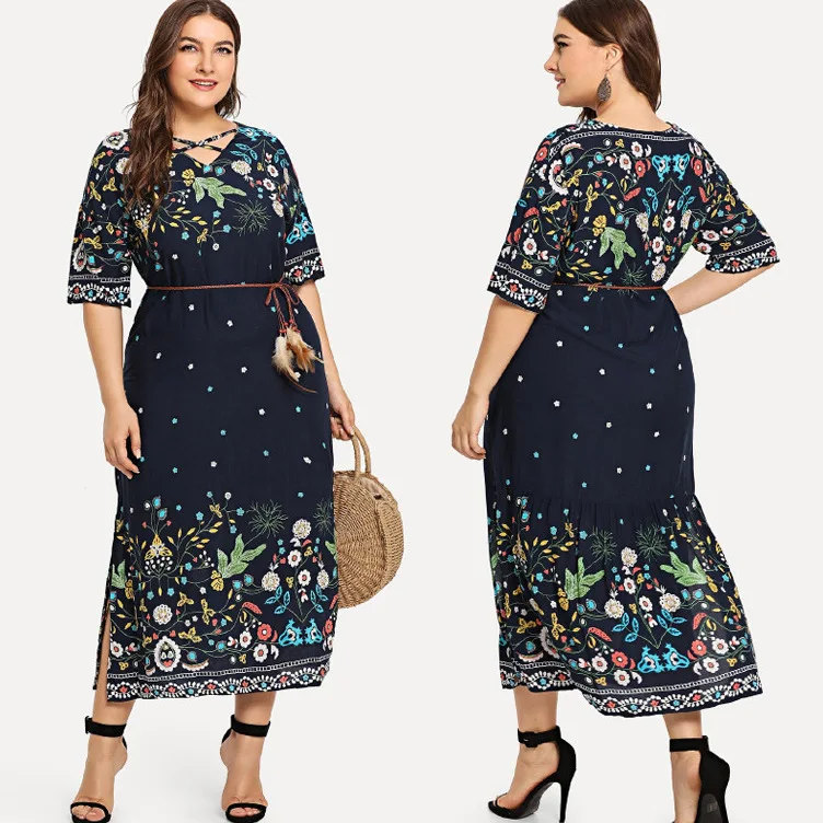 Летнее женское платье с коротким рукавом и цветочным принтом в богемном стиле