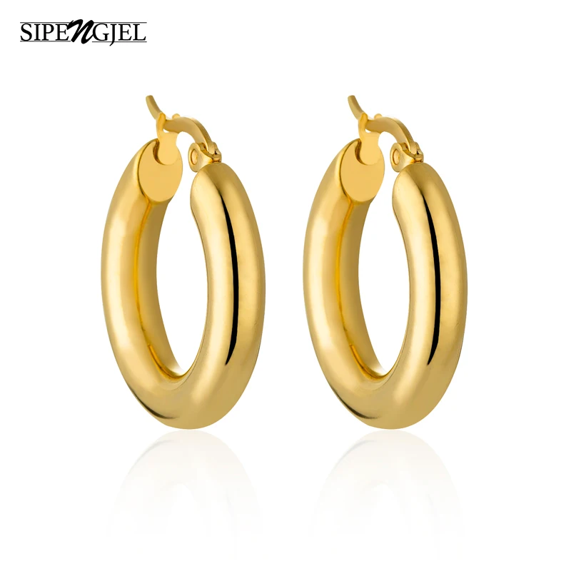 

SIPENGJEL Fashion Punk Glossy Round Circle Hoop Earrings Stainless Steel Geometric Gold Plated Earrings For Women Jewelry