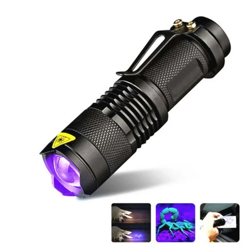 

LED UV Flashlight Ultraviolet Torch W/ Zoom Function Mini UV 365nm/395nm Black Light Pet Urine Stains Detector Scorpion Hunting
