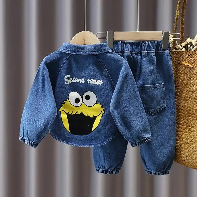 Джинсовая куртка для мальчиков и девочек с мультяшным принтом|Комплекты одежды