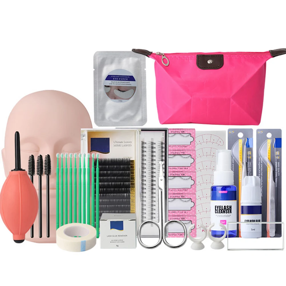 

Hot 19Pcs/set Eyelash Extension Practice Kit Mannequin Head Grafting Eyelash Tools Storage Bag Set Makeup Practice t6