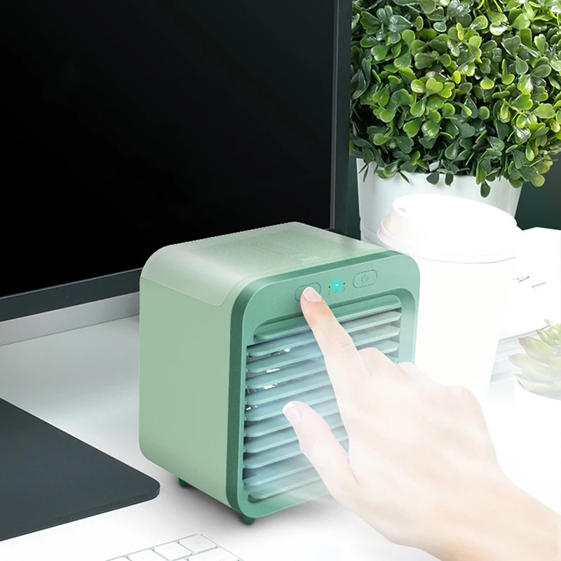 구매 USB 책상 미니 선풍기 휴대용 공기 냉각기 선풍기 에어컨 조명 데스크탑 공기 냉각 팬 가습기 청정기 사무실 침실