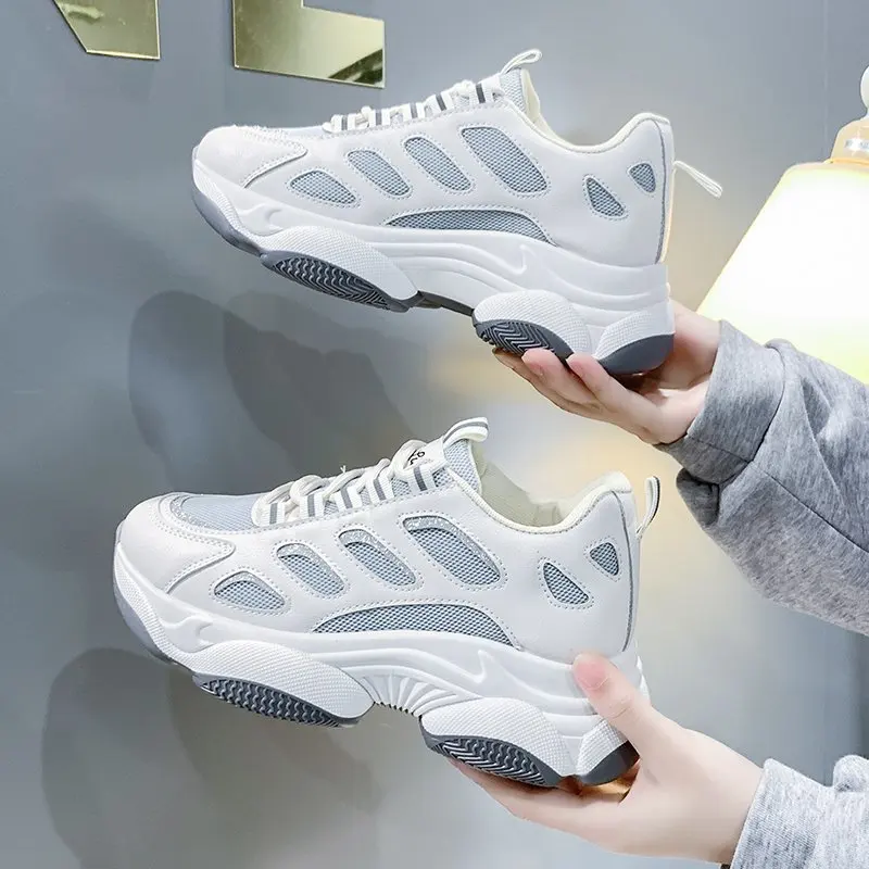 

Spring New Ladies Casual Shoes Dad Shoes White Breathable Comfortable Mesh Sports Women's Shoes Wear-resistant Platform Shoes