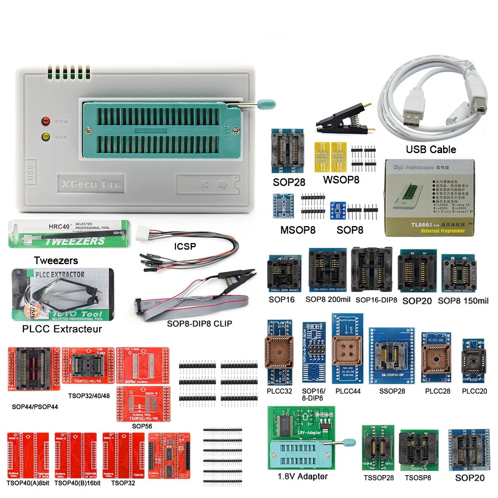 

Original Upmely V11.11 TL866II Plus Universal Programmer Nand Flash AVR PIC Bios USB With 31PCS Adapters Portable Calculator