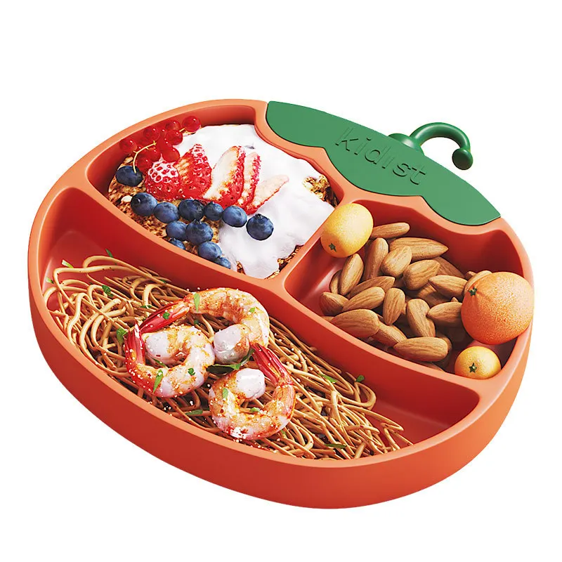 

Pumpkin Baby Dinner Plate Sucker Kawaii Dish Feeding Boards Silicone Children Travel Sets Tableware for Kids Food Split Dish