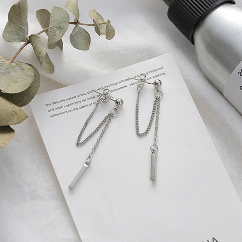 

Women Punk Earring Korean Fashion Vintage Line Jewelry Long Pendant Small Hoop Unique Design Chain Gift for her Tassel Ear Clips