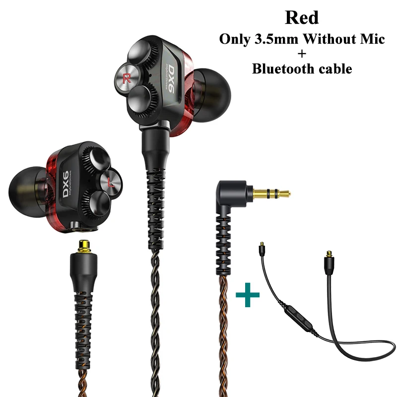 Red with Bluetooth Plextone DX6 Bluetooth наушники три единицы 3,5 мм наушники-вкладыши спортивные стерео Бас HIFI Проводная гарнитура с MMCX кабелем для Xiaomi - Цвет: Red with Bluetooth