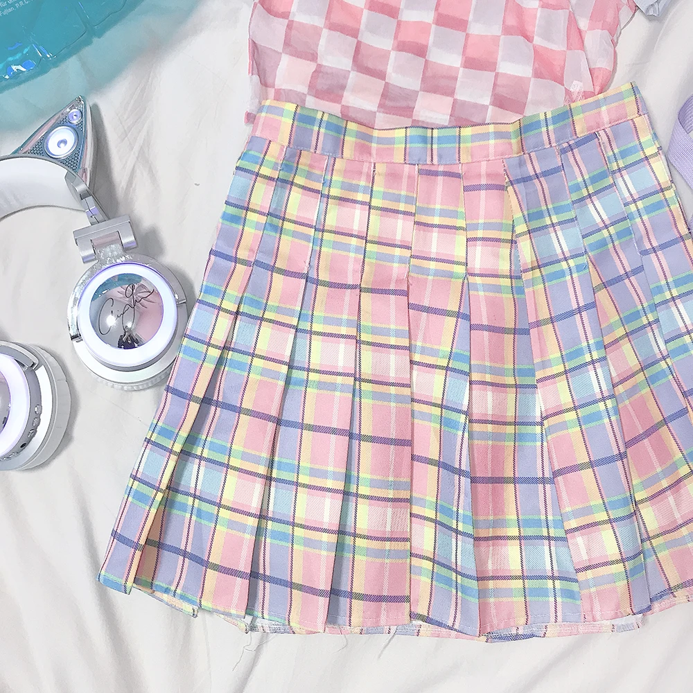 

Pink Plaid Skirt Women Summer 2021 Loose A-line Sweet Girls Pleated Skirt Harajuku Outfits Korean Style Pleated Y2k Mini Skirts