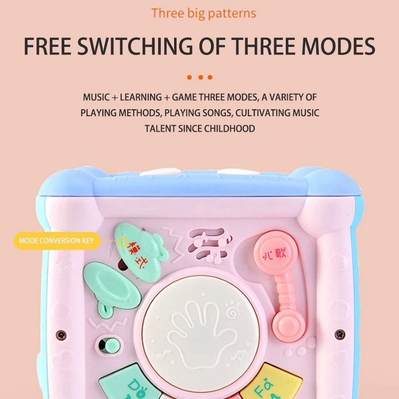 

Fun Hexahedron Square Multifunctional Music Wis Square Hand Drum Preschool Toys with Soft Light for Kids