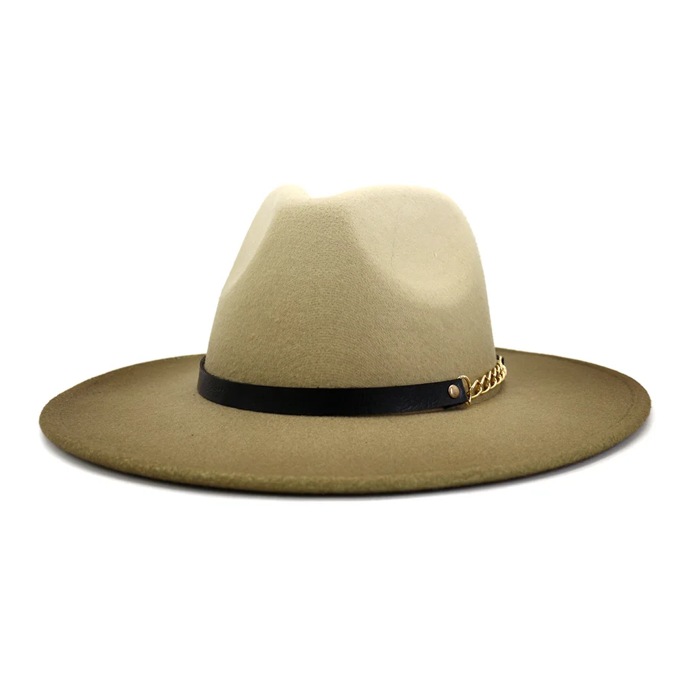 Женская фетровая шляпа QBHAT классическая с широкими полями цепочкой окрашенная