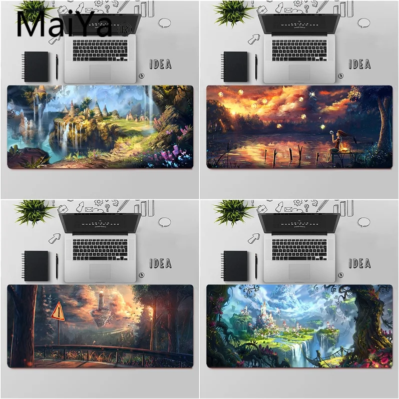 Красивый коврик для клавиатуры в стиле аниме с фантастическим городским деревом