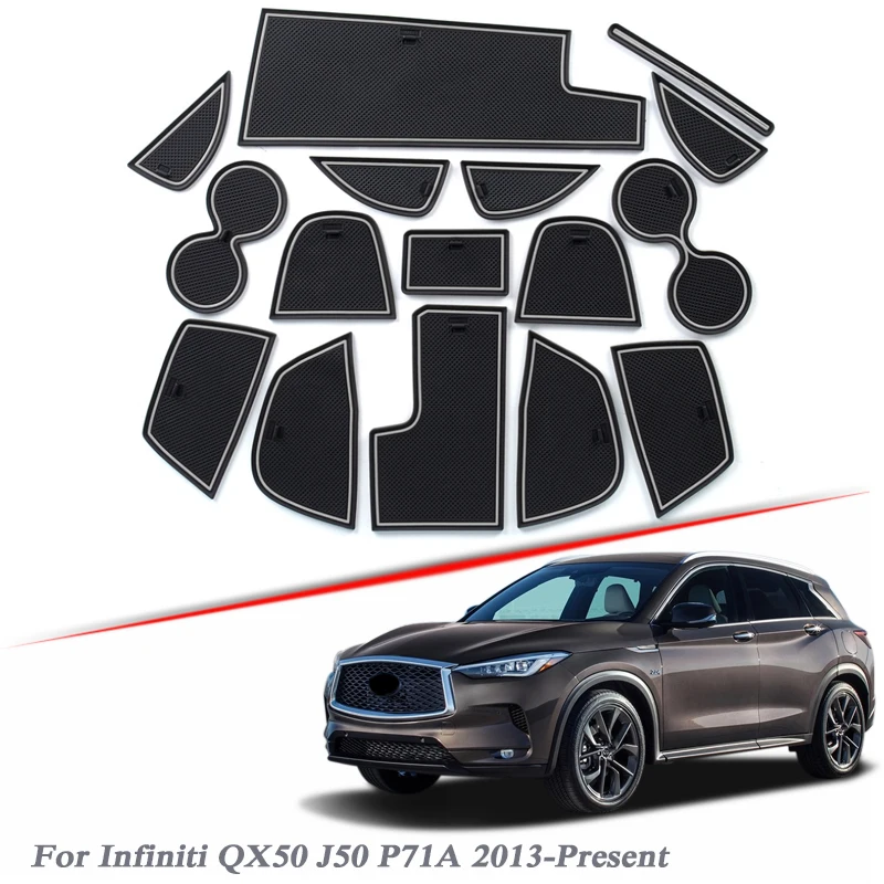 

16pcs Car Styling For Infiniti QX50 J50 P71A 2013-Present Latex Gate slot pad Interior Door Groove Mat Non-slip dust Accessory