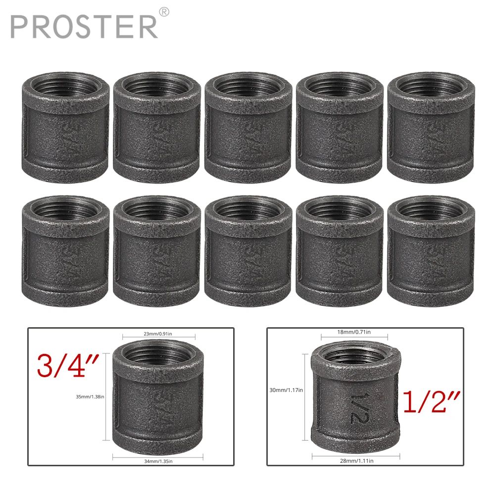 

Proster 10Pcs 1/2" 3/4" Threaded Wrought Iron Pipe Fittings Malleable Cast Iron for BSP Threaded Pipes DIY Furniture Hardware