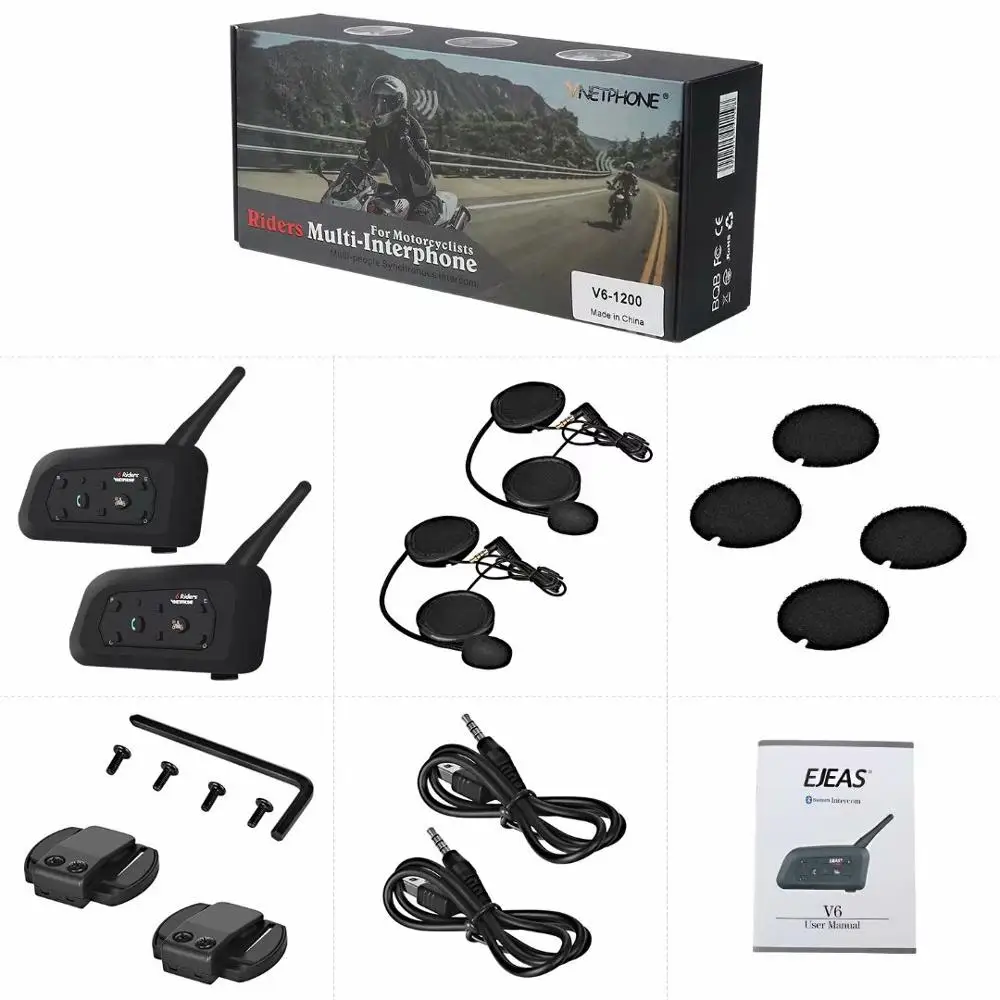 Vnetphone V6 Multi BT Домофон 1200M Мотоциклетный Bluetooth Шлем Домофон внутренняя связь мото-гарнитура для 6 всадников - Цвет: 2 PCS