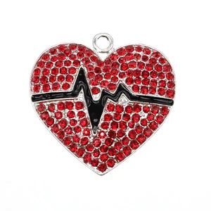 10pcs/lot Fashion Jewelry Rhinestone Heart Shape With ECG Pendant For Necklace 10pcs/lot Fashion Jewelry Rhinestone Heart Shape With ECG Pendant For Necklace