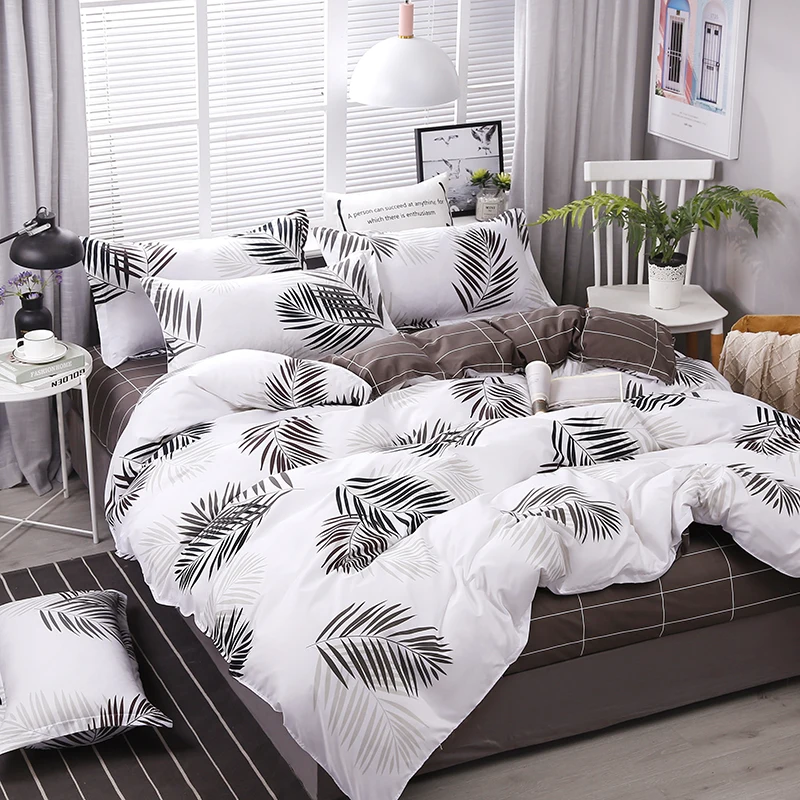 

White Leaf Brown Double Sided Luxury Comforter Bedding Set Adult Fashion Modern King Queen Twin Size Bed Linen Duvet Cover Set