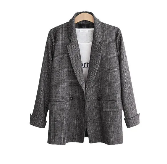 Классический Клетчатый двубортный Женский блейзер пиджак с английским