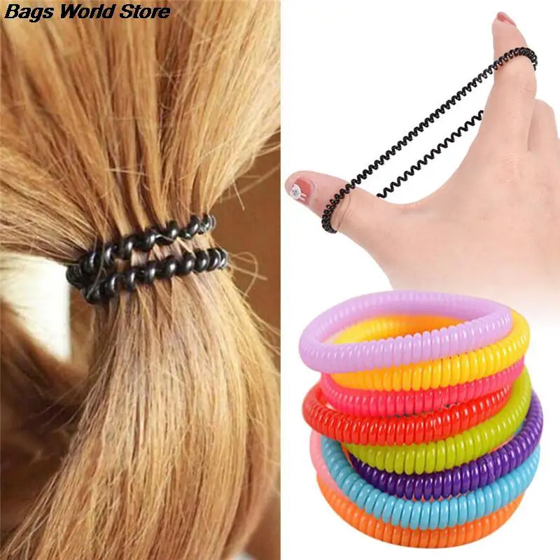 

10 pcs/pack High elastic Candy colored telephone line hair ring Accessories horsetail rope spring rubber band headwear New