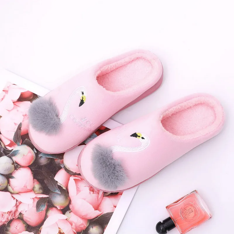HEFLASHOR/2019 г. милое животное Фламинго тапочки зимние теплые меховые шлепанцы Zapatillas