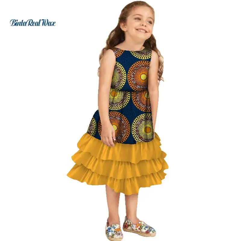 Милые многослойные платья с оборками для девочек Детские принтом в африканском