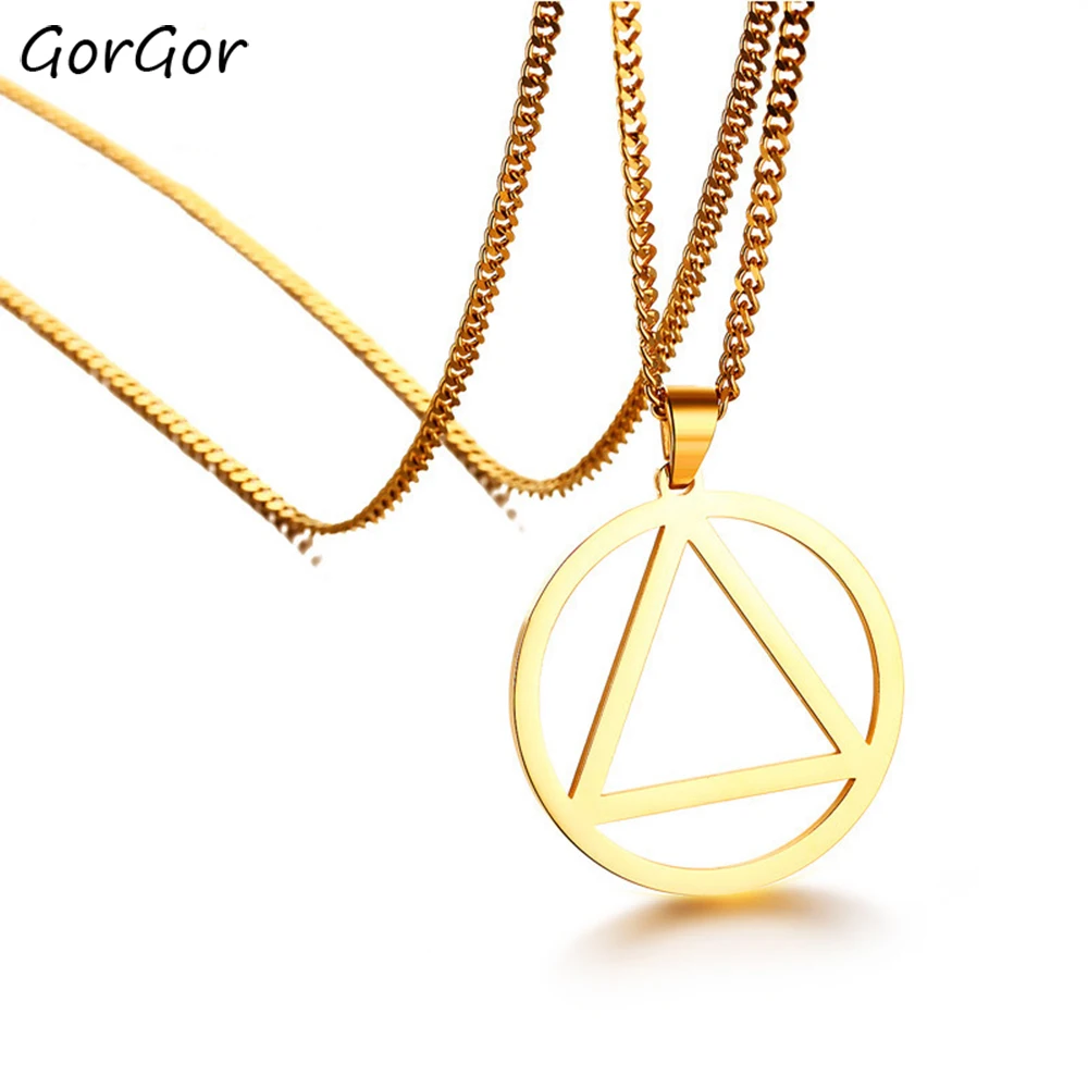 

GorGor Trendy Classic High Quality Stainless Steel Gold Color Round Triangle Pendant Necklace for Vinatge Ladies Gift PN-838