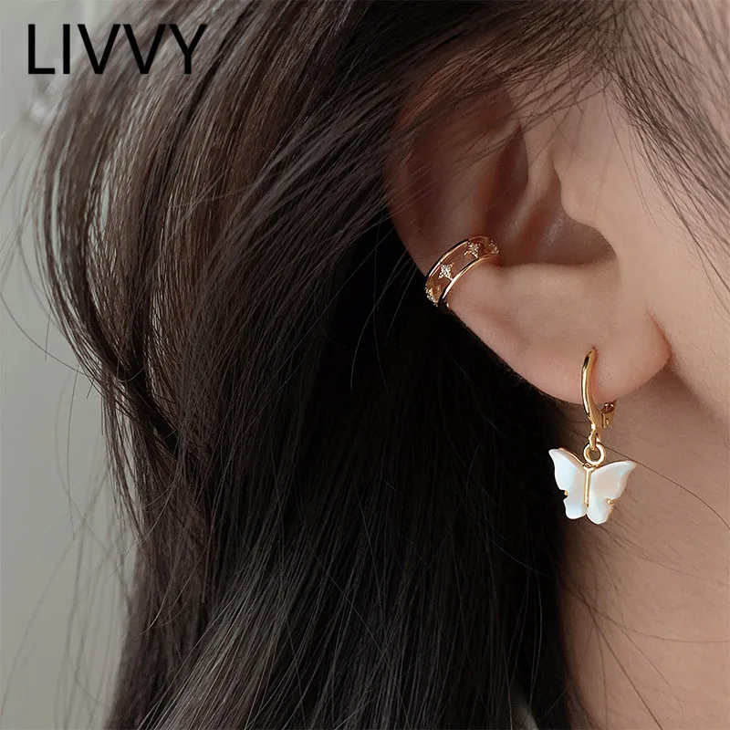 

LIVVY Fashion Butterfly Pendant Silver Color Earrings Female Simple Fashion High-Quality Exquisite Elegant Gift Handmade Jewelry