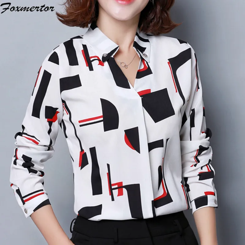 Женская шифоновая блузка, рубашка,, женская одежда, длинный рукав, Blusas, шифон, женские офисные блузки, с принтом, в полоску, в горошек, для девушек, OL, Топ