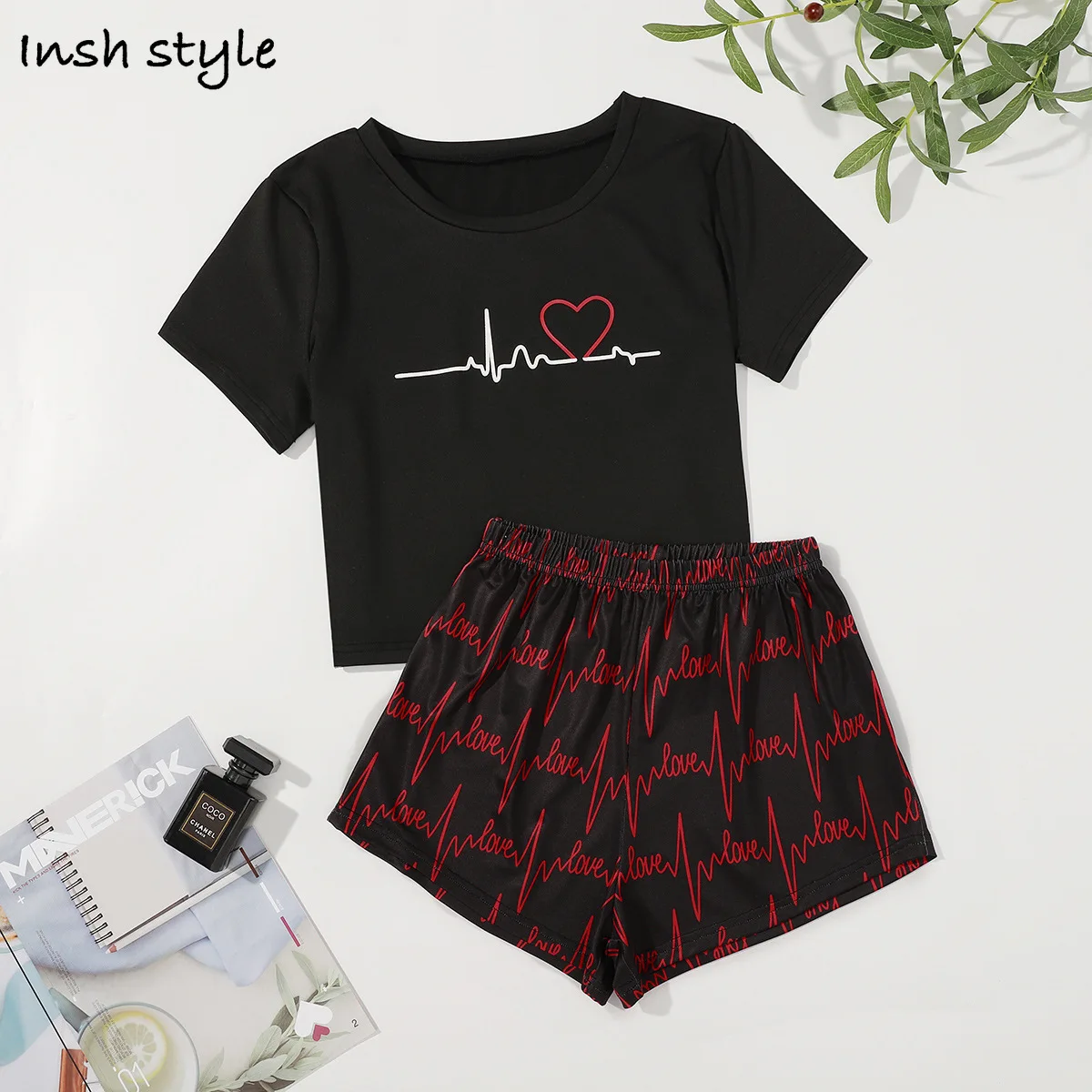 

Pijamas Set for Women Sexy Pajamas Sleepwear Round Neck Summer Shorts Rayon Geometry Current