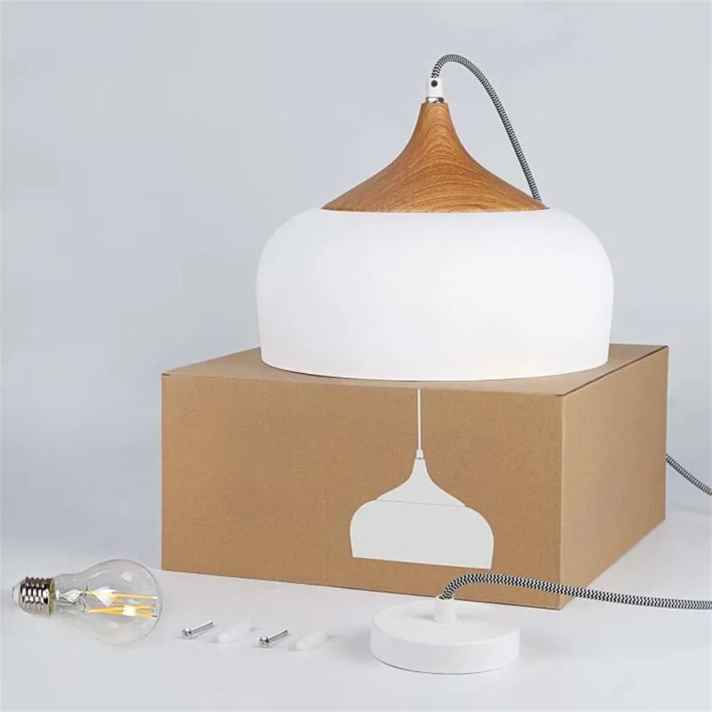 

Pendant Light Restaurant Modern Wood Pattern Dome Hanging Lamp For Kitchen Living Room LED Aluminum Decoration Lighting Fixture