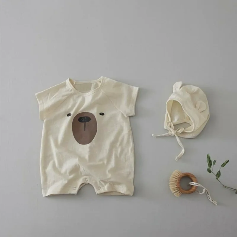 

Newborn Baby Girl Short Sleeve + Hat 2Pcs Solid Grey Casual Romper Jumpsuit Outfits Baby Clothes Summer Kids Baby Suit