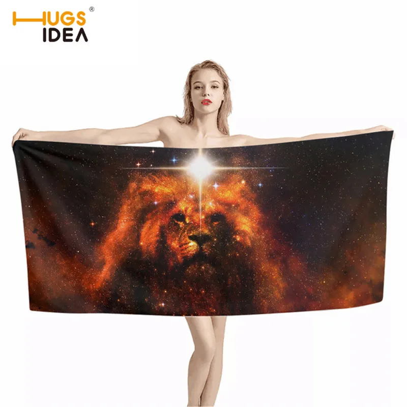 Пляжное полотенце HUGSIDEA из микрофибры с 3D рисунком льва быстросохнущее легкое