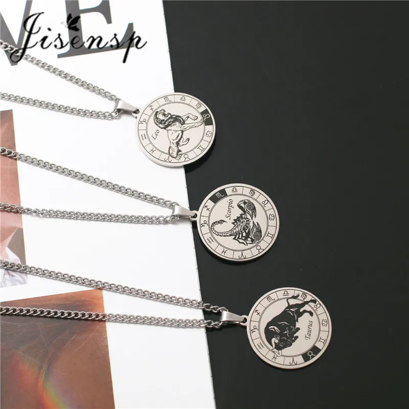 Jisensp 12 созвездий ожерелье готический Знак зодиака Подвеска весы Девы Скорпион
